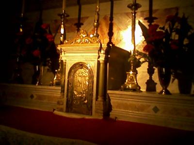 Inside the Cathedral Basilica <br> Here is kept the host and wine 